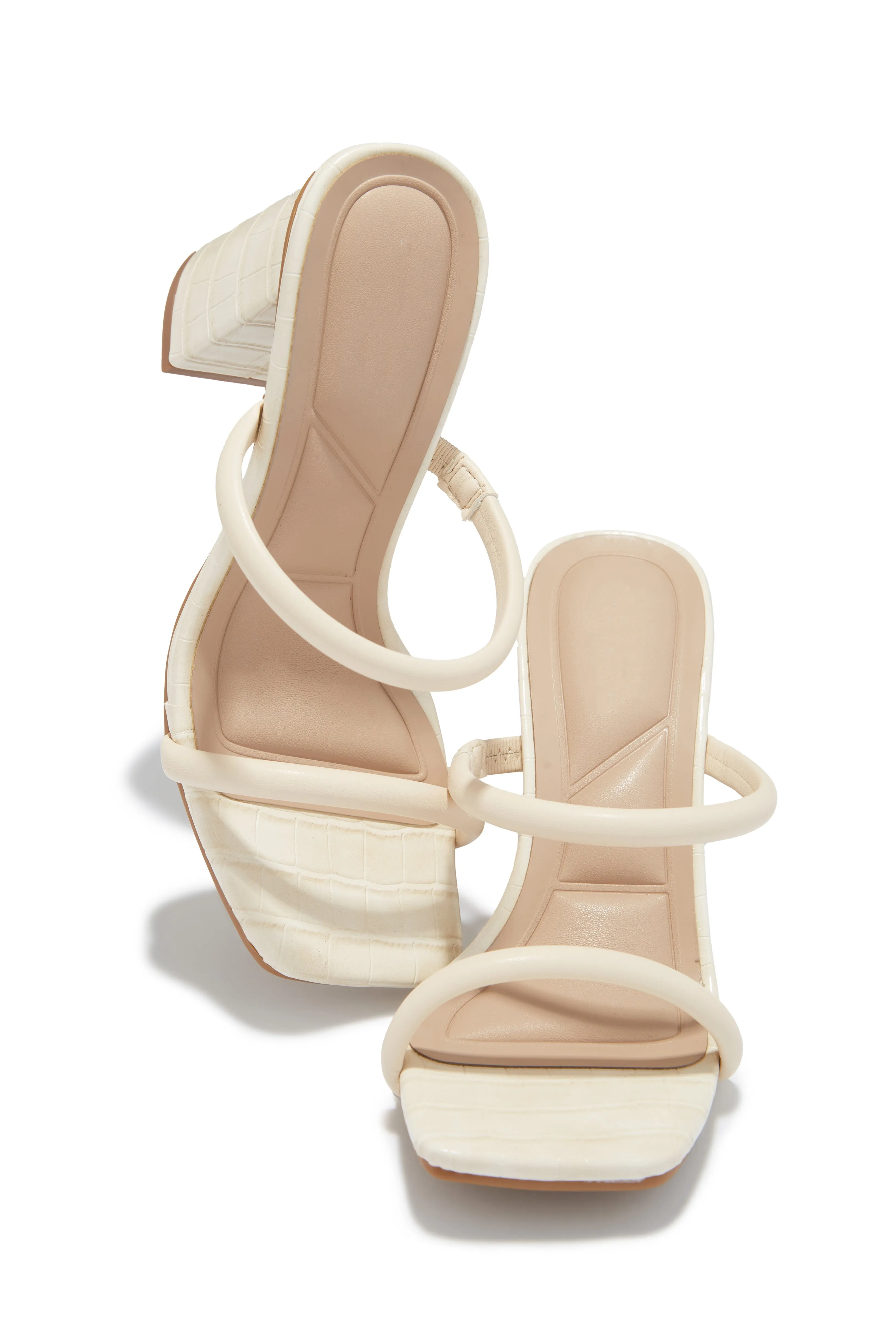 Jenna Block Heel Mules - Beige Croc