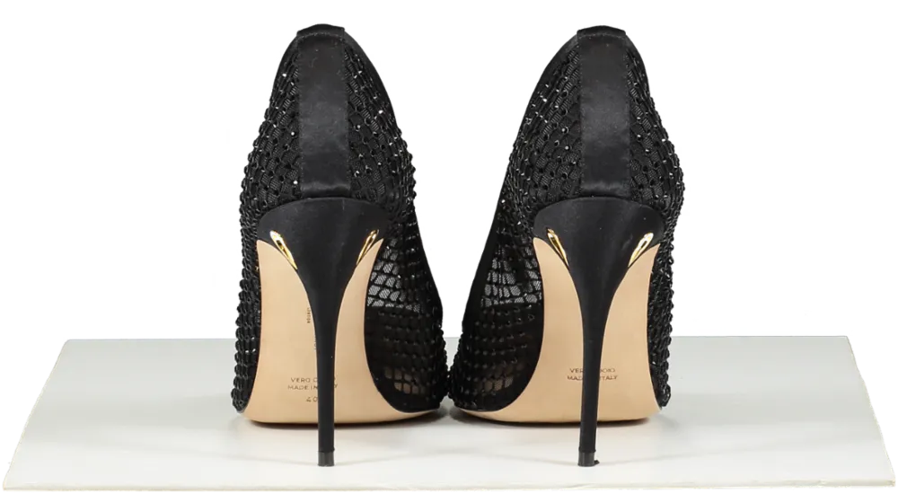 Jennifer Chamandi Black Crystal-embellished Lorenzo Pumps 105 UK 7 EU 40 👠