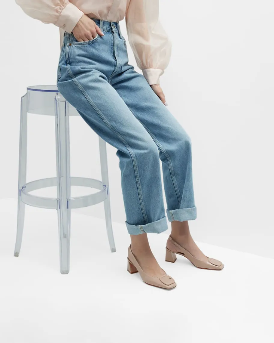 Lemon patent slingback pumps with Santoni buckle