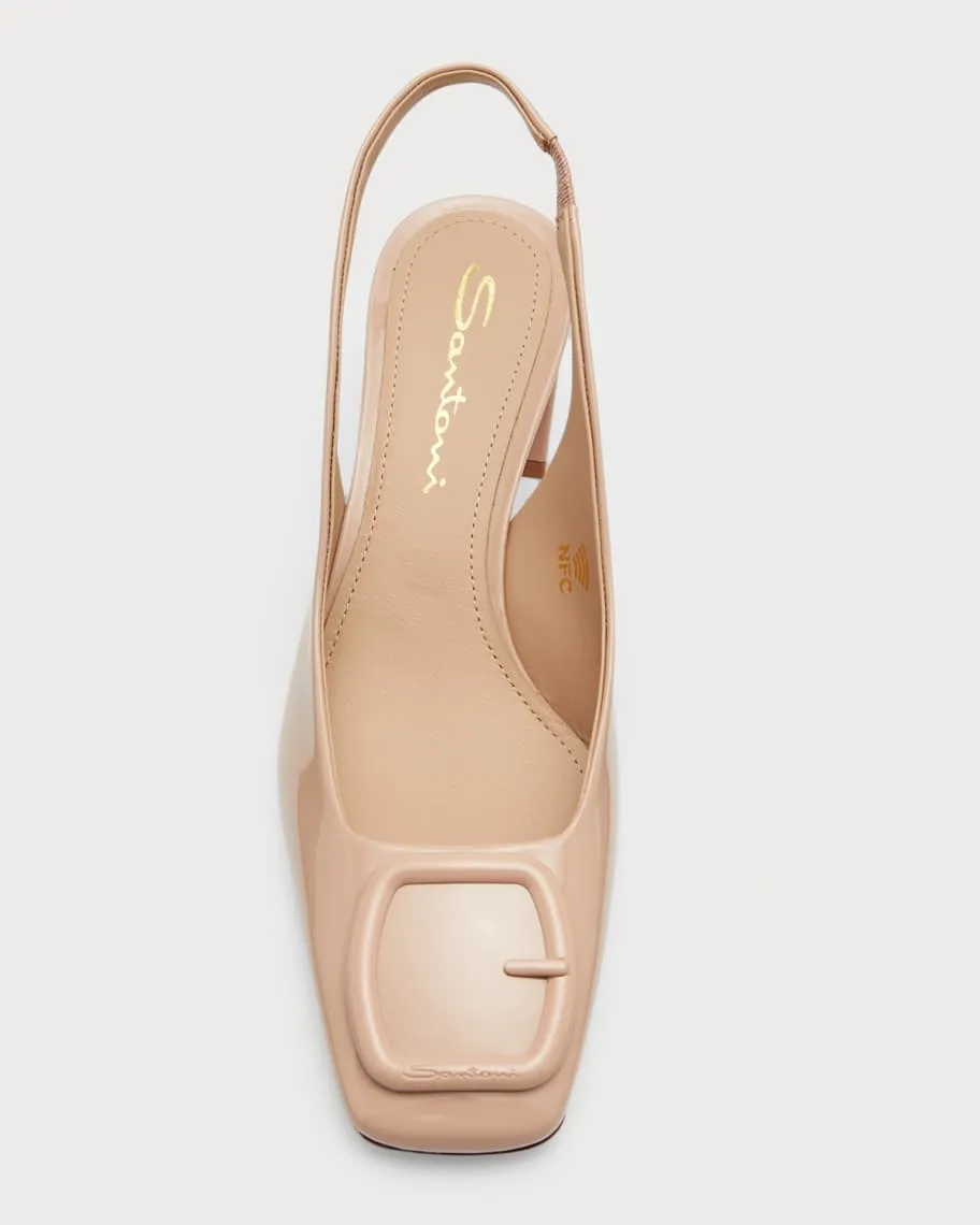 Lemon patent slingback pumps with Santoni buckle