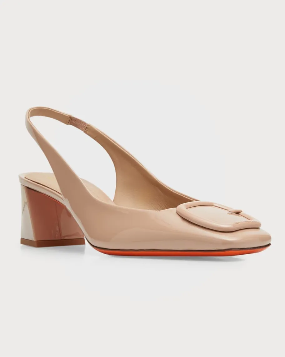 Lemon patent slingback pumps with Santoni buckle