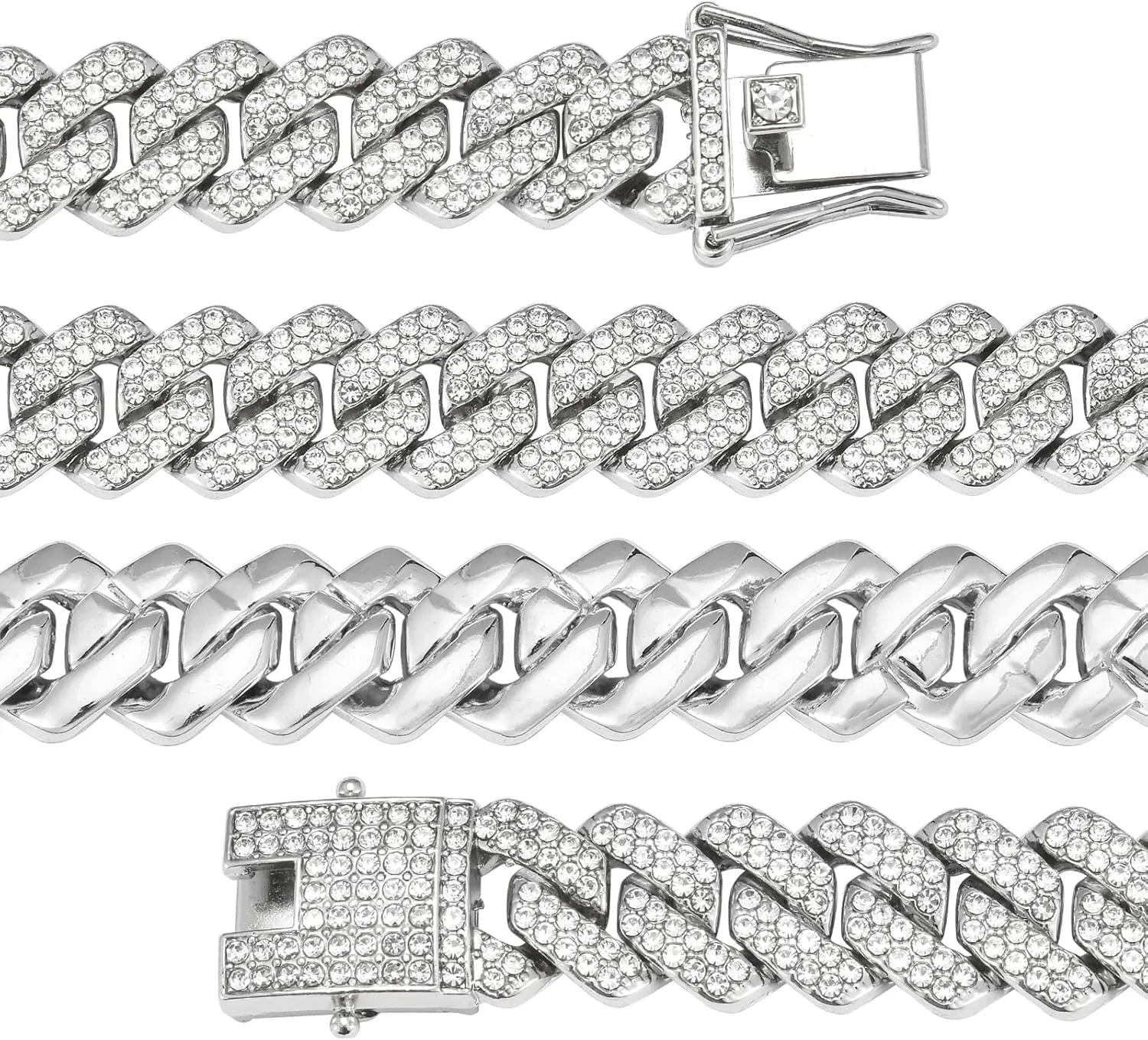 Mens Cuban Link Chain Miami Cuban Necklace 18K Gold Silver Chain Diamond Cut Chains For Men Women 14mm Iced Out Hip Hop Jewelry