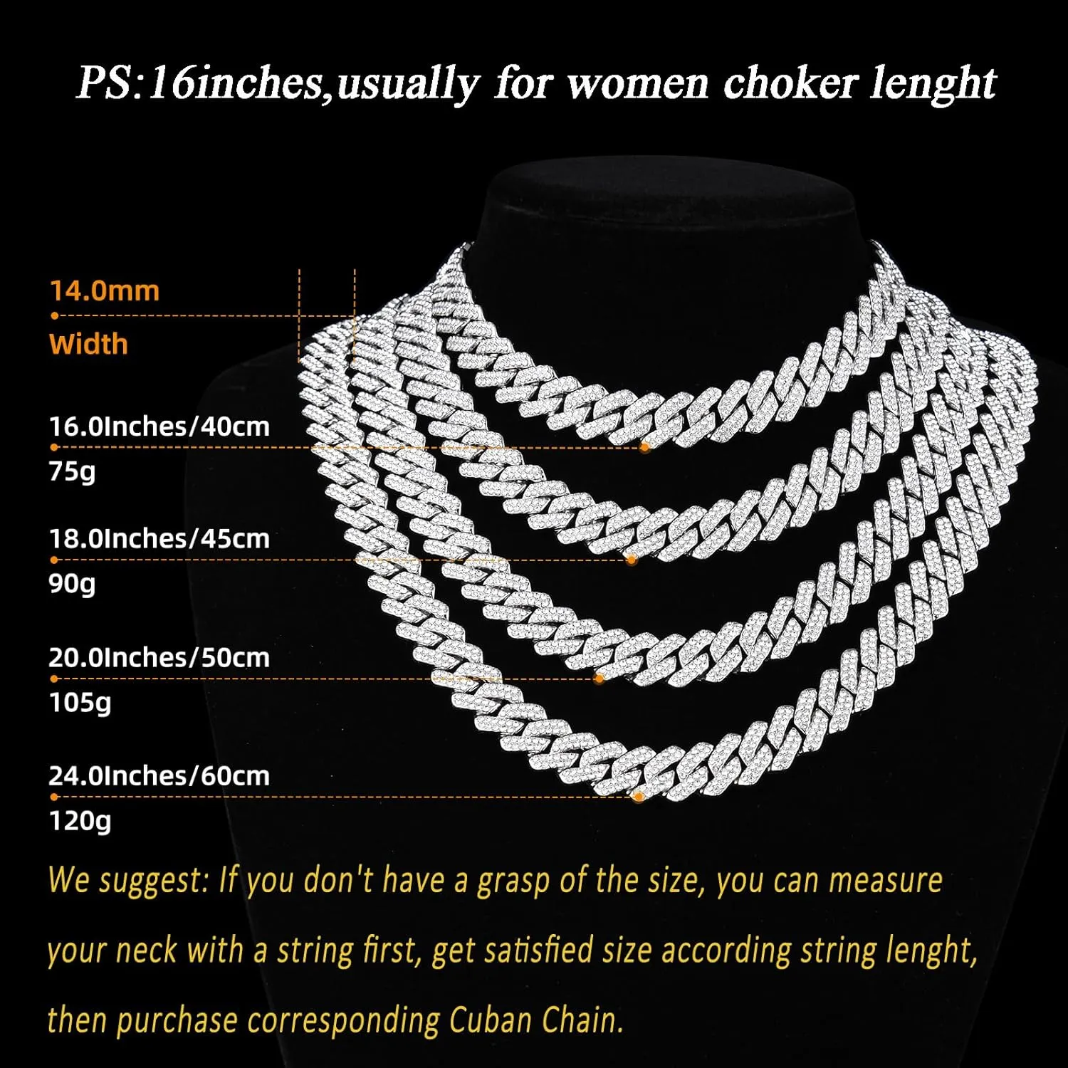 Mens Cuban Link Chain Miami Cuban Necklace 18K Gold Silver Chain Diamond Cut Chains For Men Women 14mm Iced Out Hip Hop Jewelry