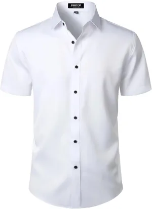 Men's Stretch Wrinkle Free Dress Shirts Formal Wedding Prom Short Sleeve Slim Fit Button Down Shirt