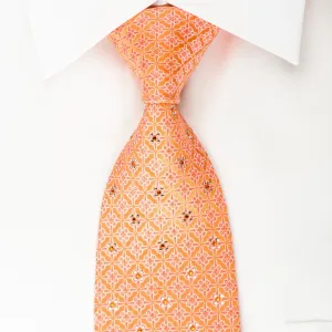 Perry Ellis Rhinestone Silk Necktie Trellis On Orange With Silver Sparkles
