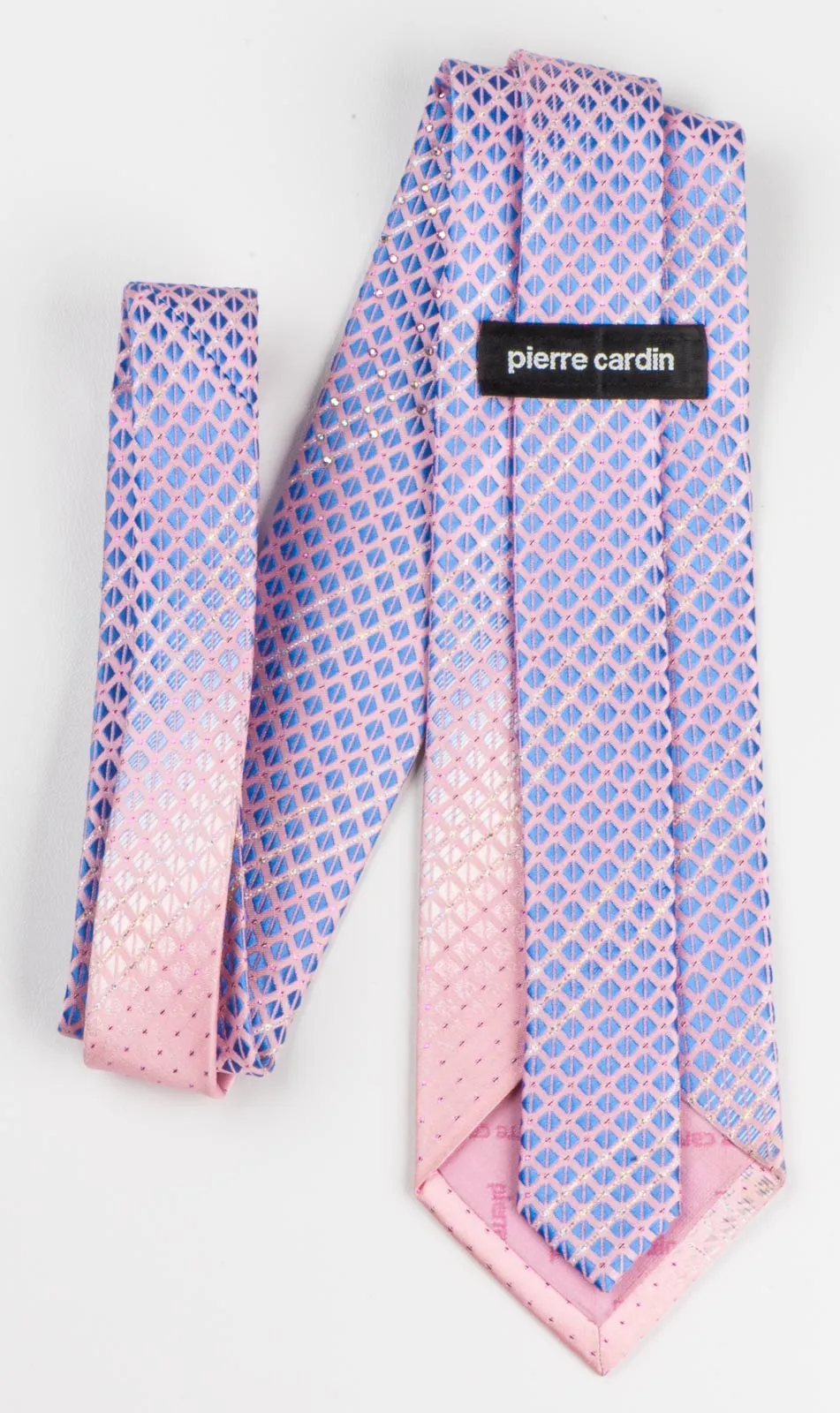 Pierre Cardin Men's Silk Rhinestone Neck Tie Blue Checked On Pink With Silver Sparkles