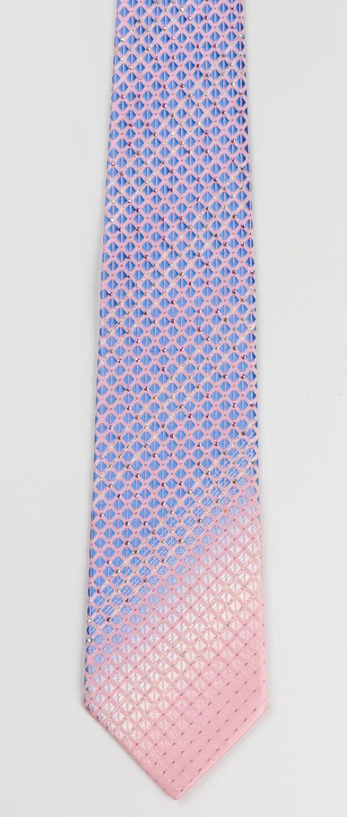 Pierre Cardin Men's Silk Rhinestone Neck Tie Blue Checked On Pink With Silver Sparkles