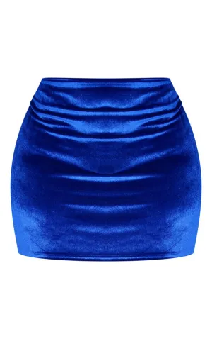 Plus Bright Blue Velvet Mini Skirt