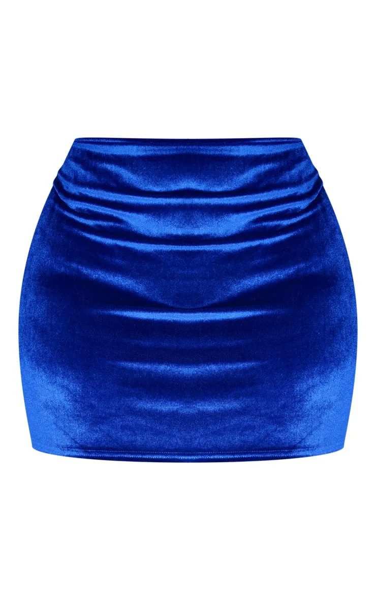 Plus Bright Blue Velvet Mini Skirt