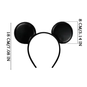 PU Black Mouse Ear Headband Fashion Hairband for Amusement Park Party Unisex Adult and Children