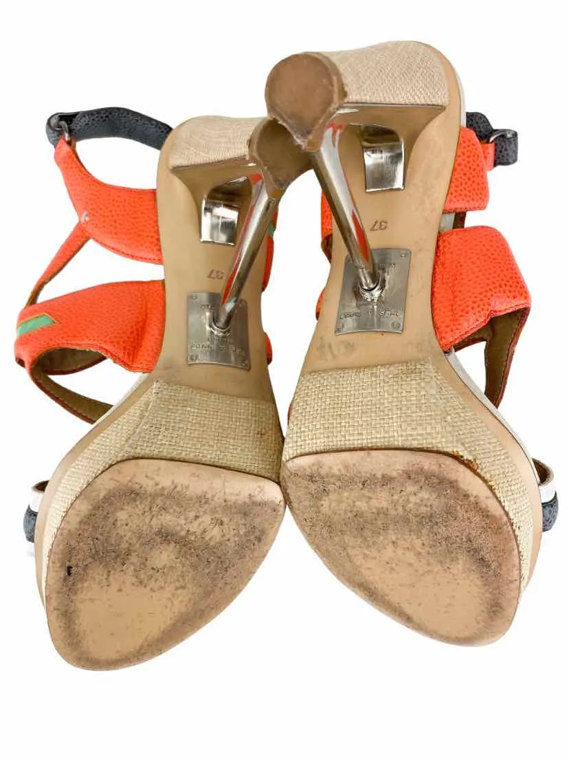 Rag & Bone, Women's Colorblock Stappy Sandal, Orange/Multi, Size 37 (US 6.5)