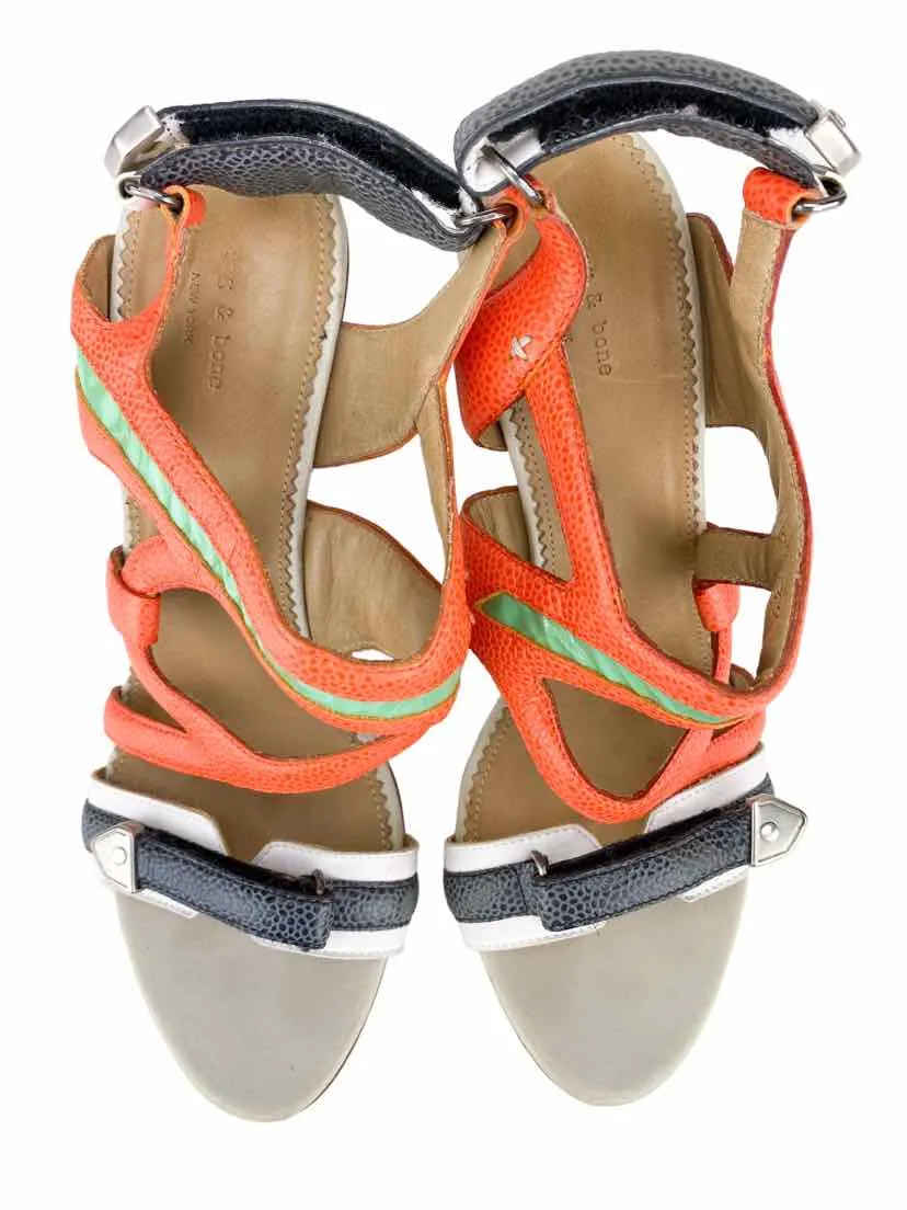 Rag & Bone, Women's Colorblock Stappy Sandal, Orange/Multi, Size 37 (US 6.5)