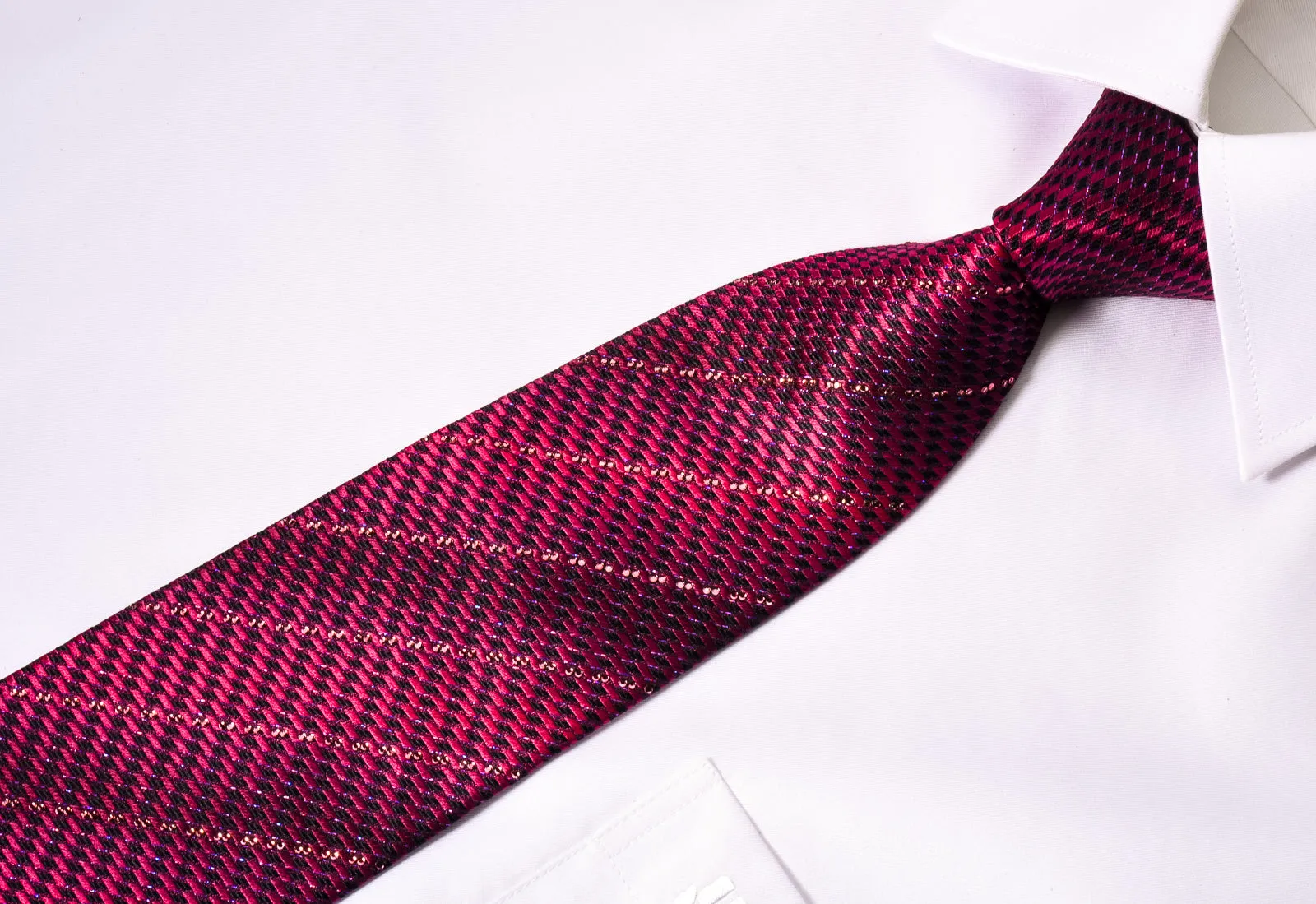 Renoma Silk Necktie Purple Striped Rhinestones On Purple With Silver Sparkles