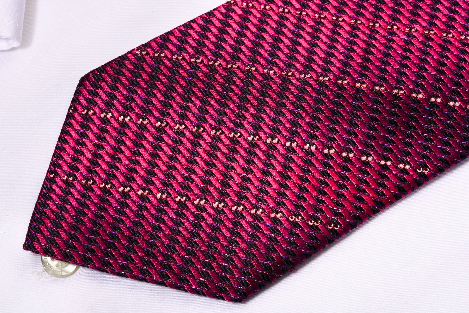 Renoma Silk Necktie Purple Striped Rhinestones On Purple With Silver Sparkles