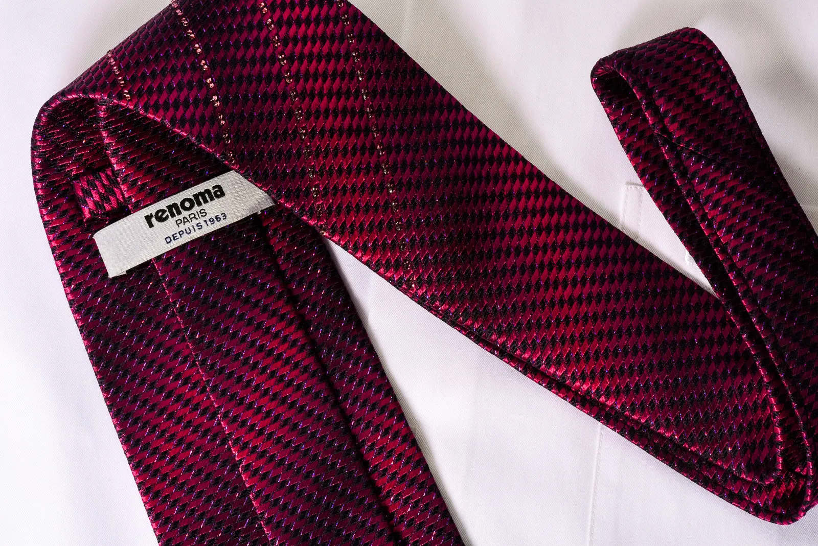 Renoma Silk Necktie Purple Striped Rhinestones On Purple With Silver Sparkles