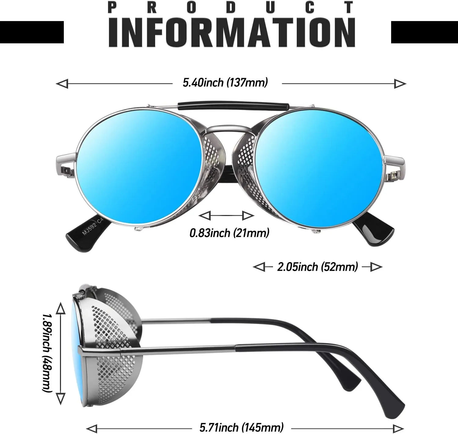 Retro Round Polarized Steampunk Sunglasses Men Women Side Shield Goggles Gothic S92-ADVANCED POLARIZED