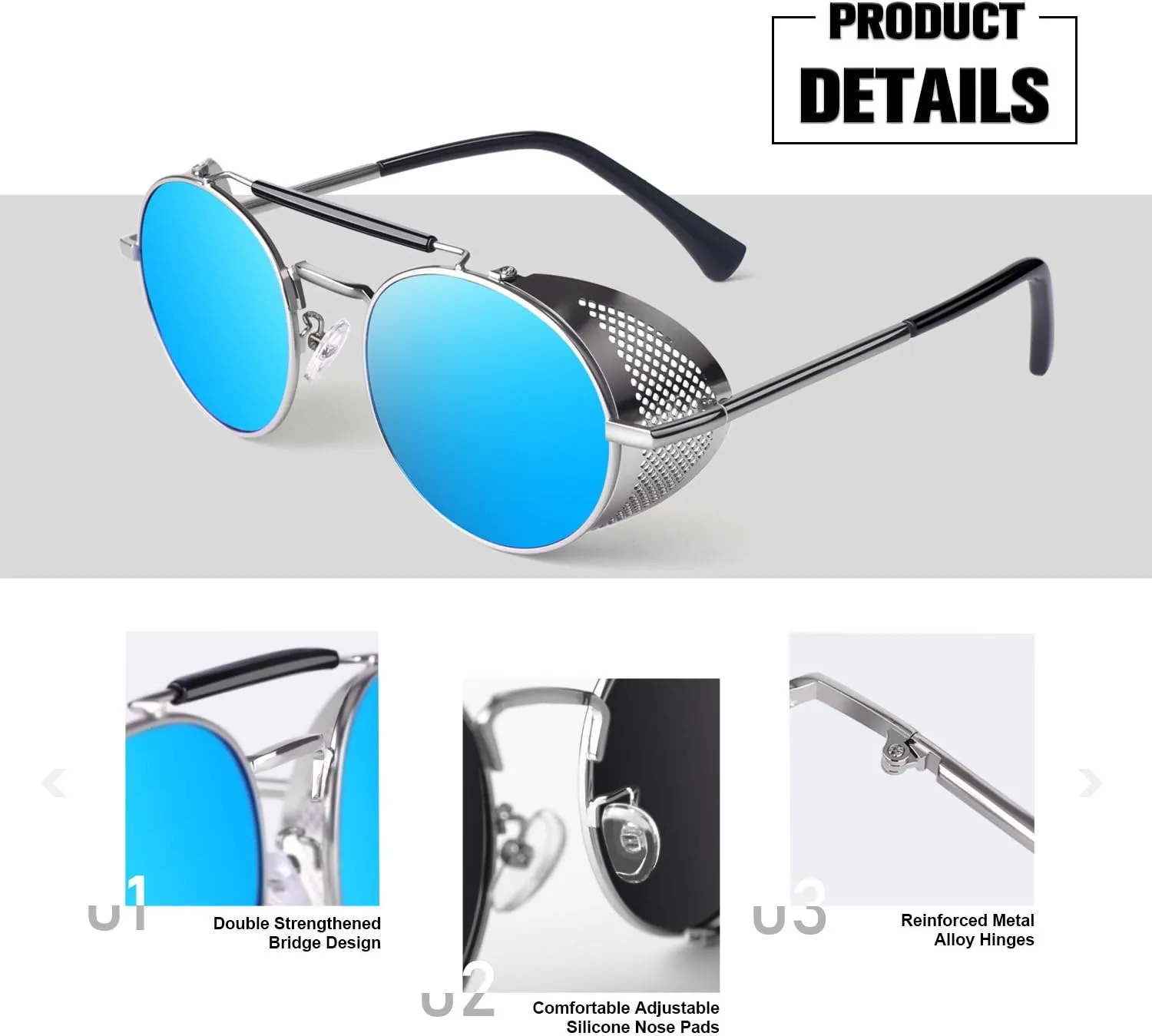 Retro Round Polarized Steampunk Sunglasses Men Women Side Shield Goggles Gothic S92-ADVANCED POLARIZED