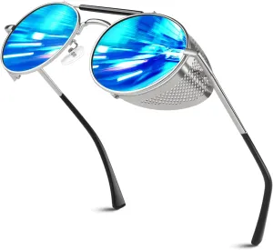Retro Round Polarized Steampunk Sunglasses Men Women Side Shield Goggles Gothic S92-ADVANCED POLARIZED