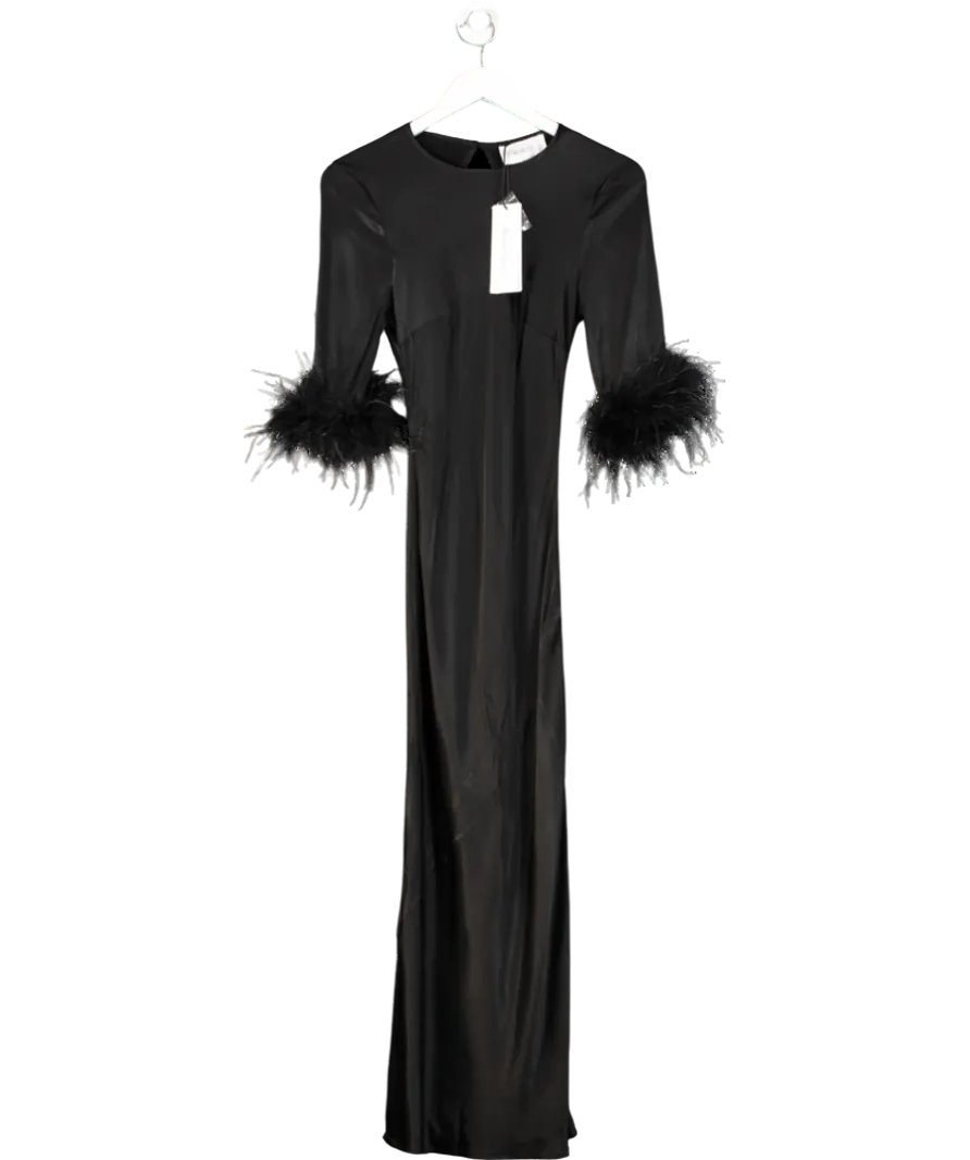 Rewritten Black Dolly Feather Sleeve Satin Bias Cut Midi Dress UK 8