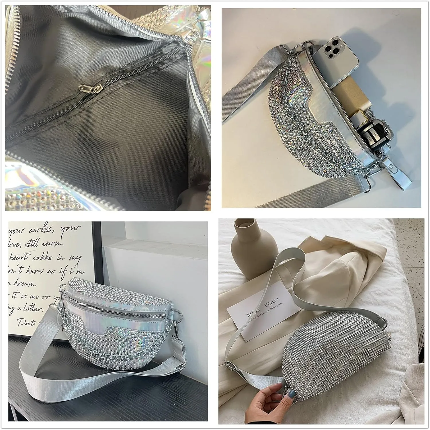 Rhinestone Chest Bag For Women Fanny Packs Belt Bags Crossbody Bags Waist Pouch Purse for Lady Party Outdoor Traveling Beach
