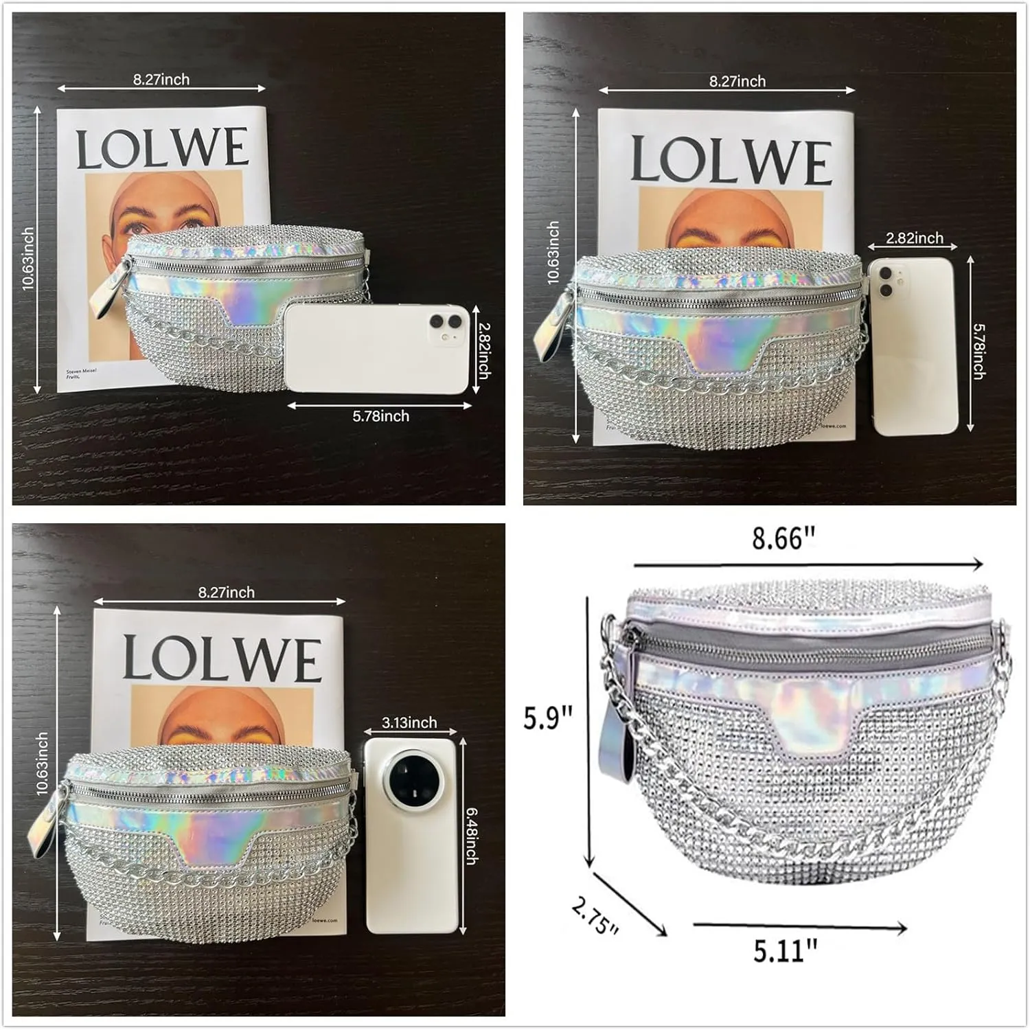 Rhinestone Chest Bag For Women Fanny Packs Belt Bags Crossbody Bags Waist Pouch Purse for Lady Party Outdoor Traveling Beach