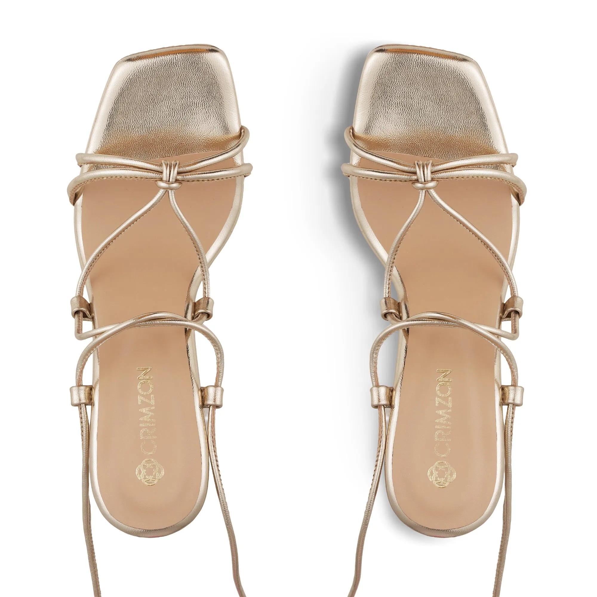 RIHANNA- GOLD TIE UP BLOCK HEELS
