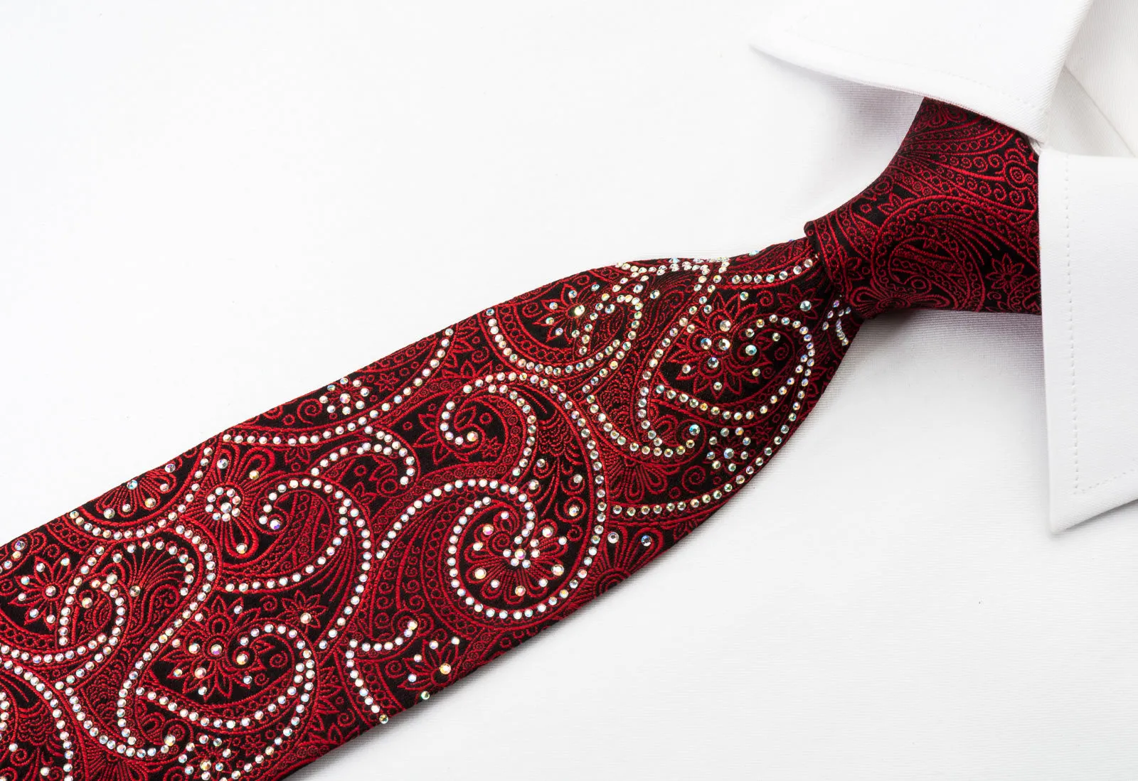 Roberta di Camerino Red Paisley Rhinestones On Black Woven Silk