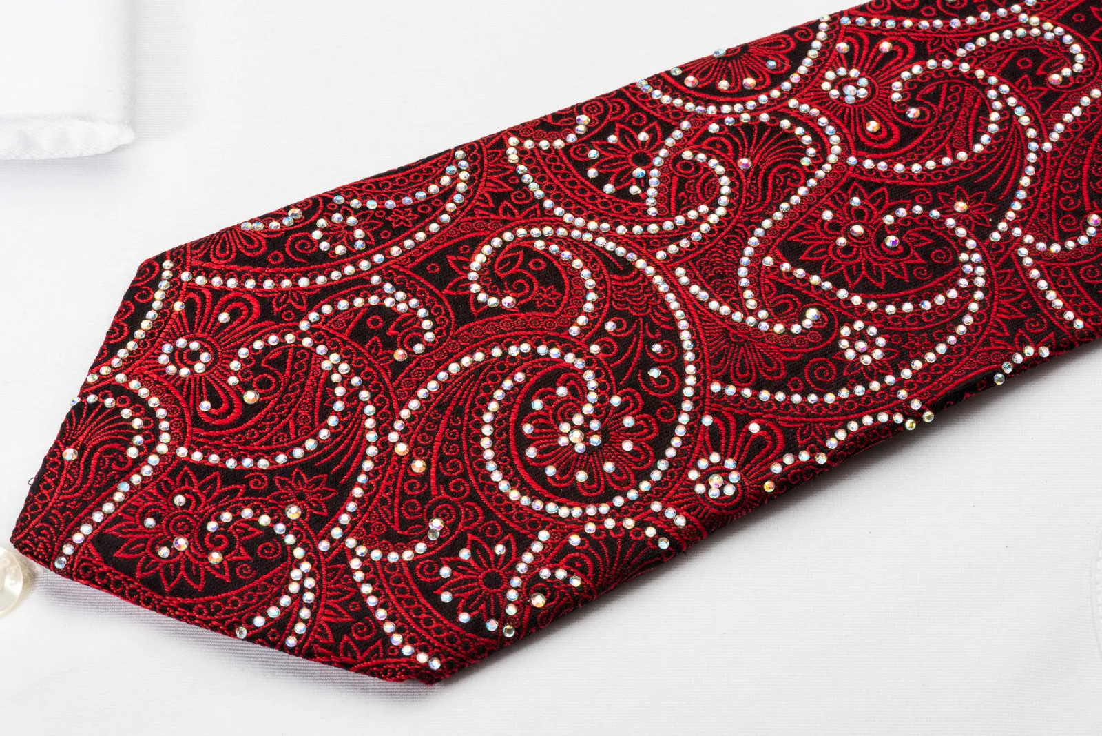 Roberta di Camerino Red Paisley Rhinestones On Black Woven Silk