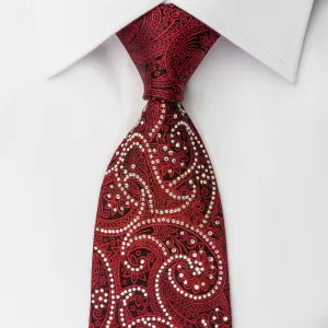 Roberta di Camerino Red Paisley Rhinestones On Black Woven Silk