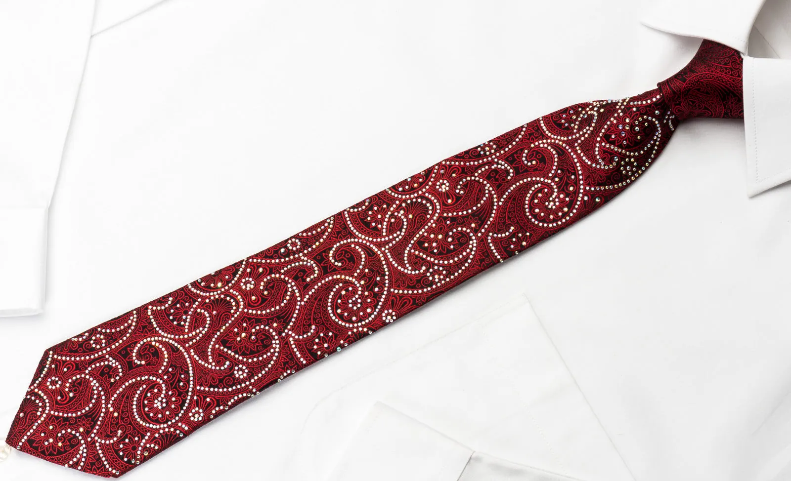 Roberta di Camerino Red Paisley Rhinestones On Black Woven Silk