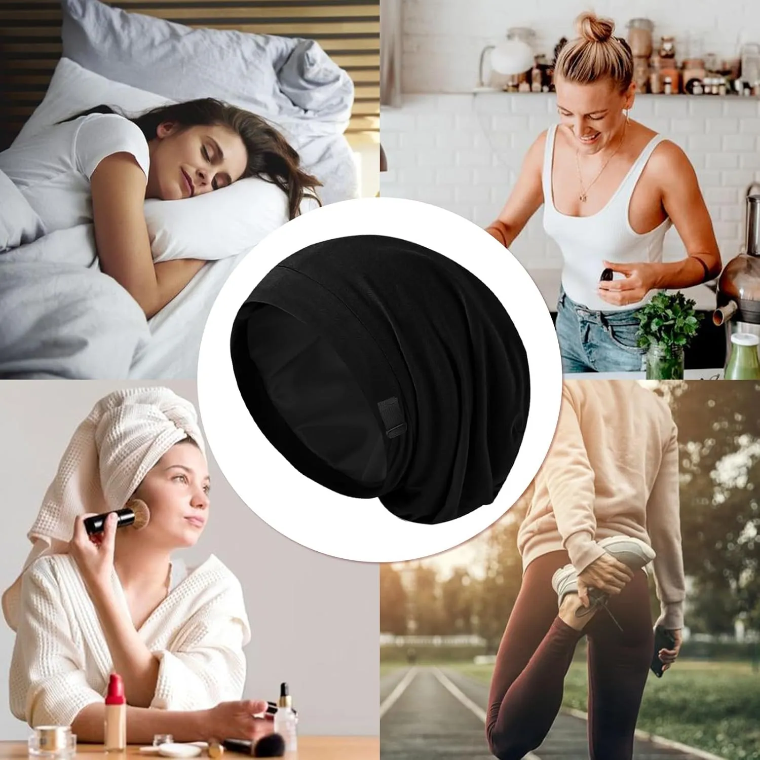 Silk Bonnet for Sleeping Women, Adjustable Silky Satin Lined Sleep Cap, Silk Hair Wrap Slouch Beanie Hat