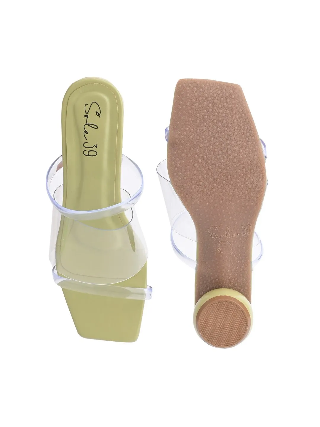 Sole-39 Green transparent three Strap heels - Stylish Comfort day to night wear