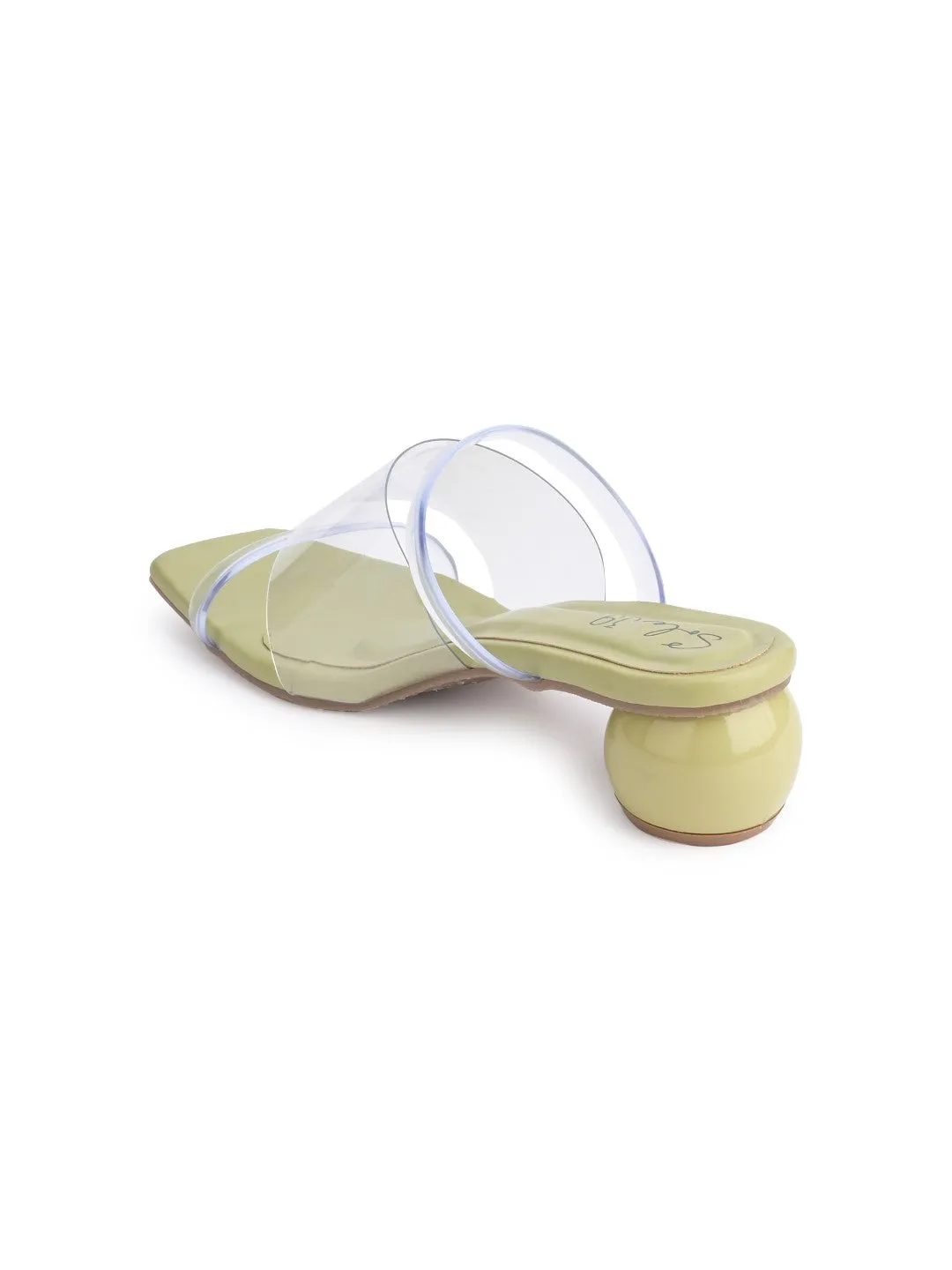 Sole-39 Green transparent three Strap heels - Stylish Comfort day to night wear