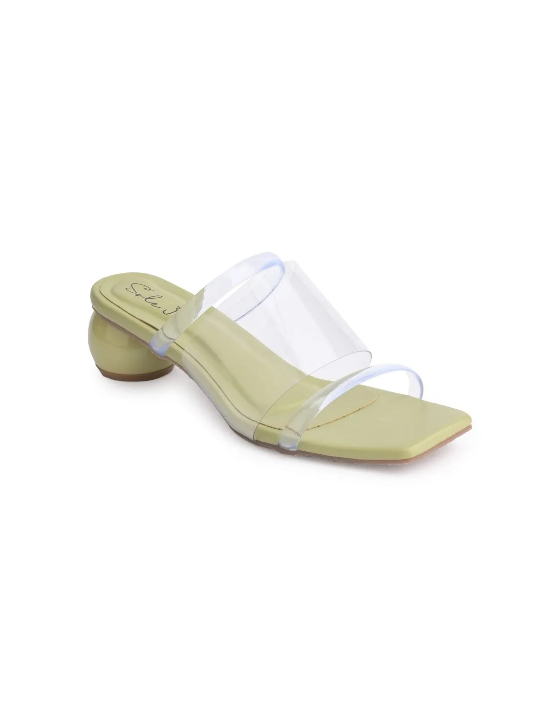 Sole-39 Green transparent three Strap heels - Stylish Comfort day to night wear