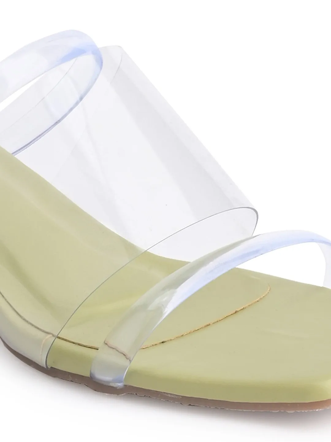 Sole-39 Green transparent three Strap heels - Stylish Comfort day to night wear