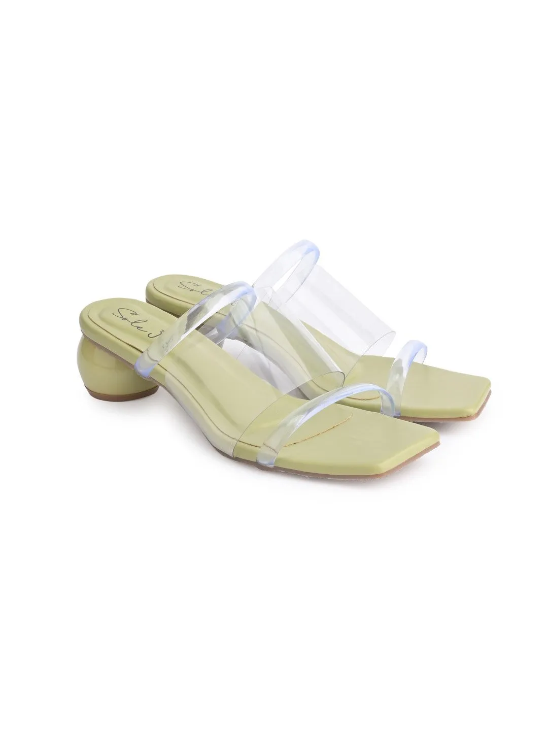 Sole-39 Green transparent three Strap heels - Stylish Comfort day to night wear