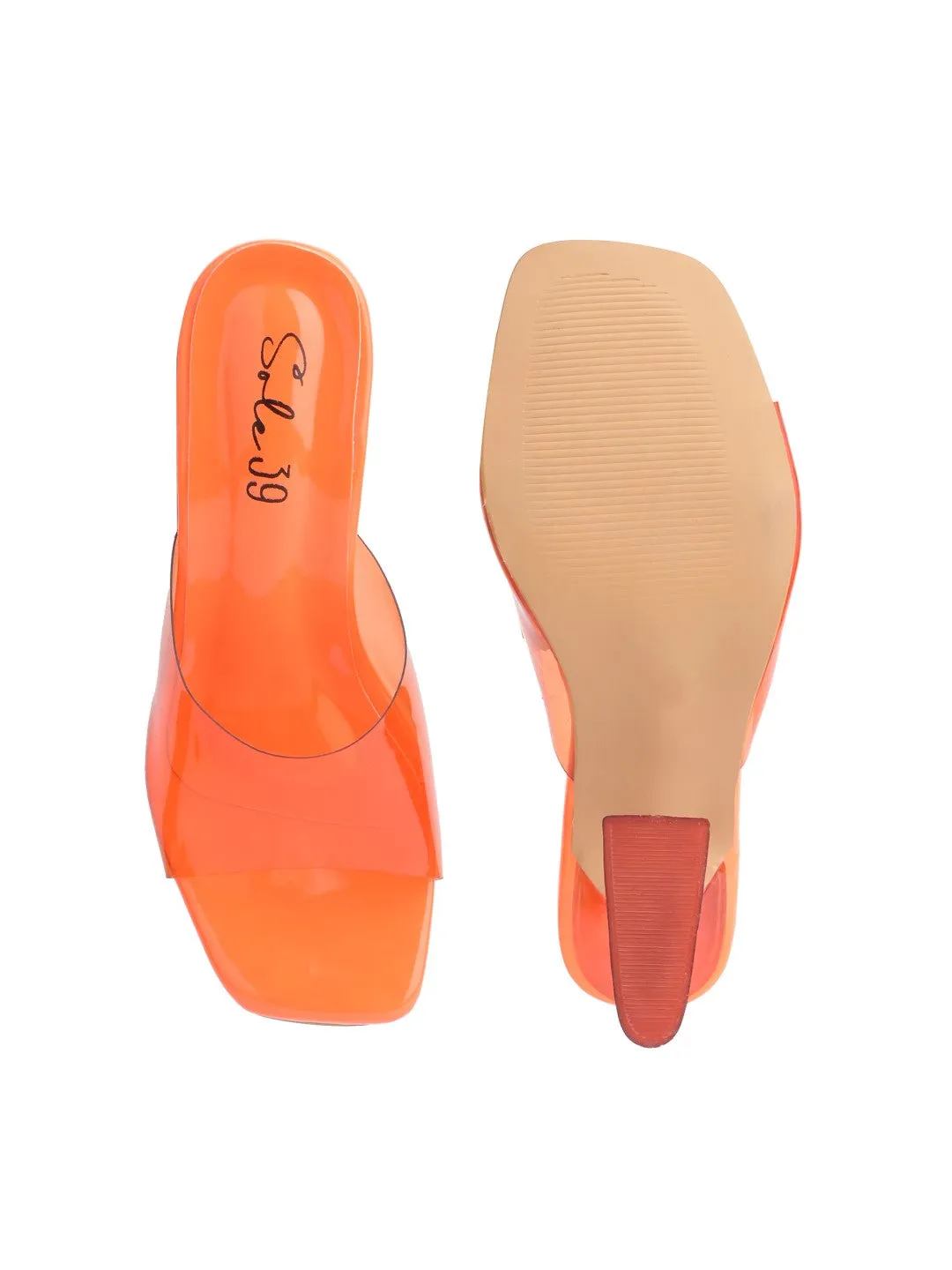 Sole-39 Orange transparent single Strap heels - Stylish Comfort day to night wear -Mars