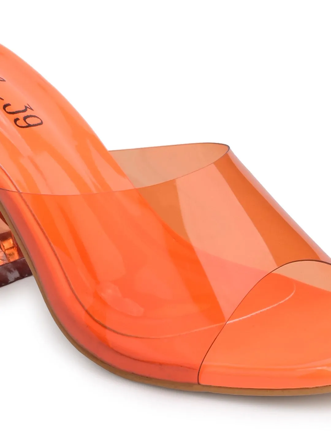 Sole-39 Orange transparent single Strap heels - Stylish Comfort day to night wear -Mars