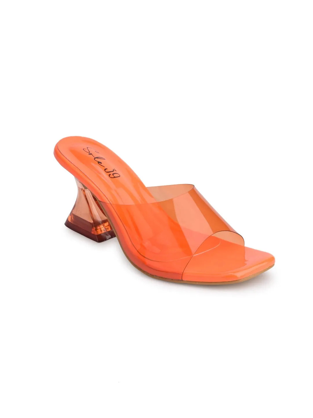 Sole-39 Orange transparent single Strap heels - Stylish Comfort day to night wear -Mars