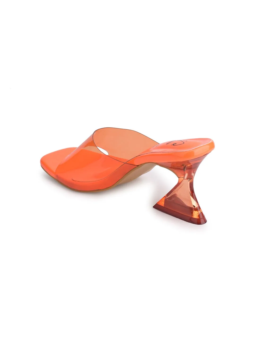 Sole-39 Orange transparent single Strap heels - Stylish Comfort day to night wear -Mars
