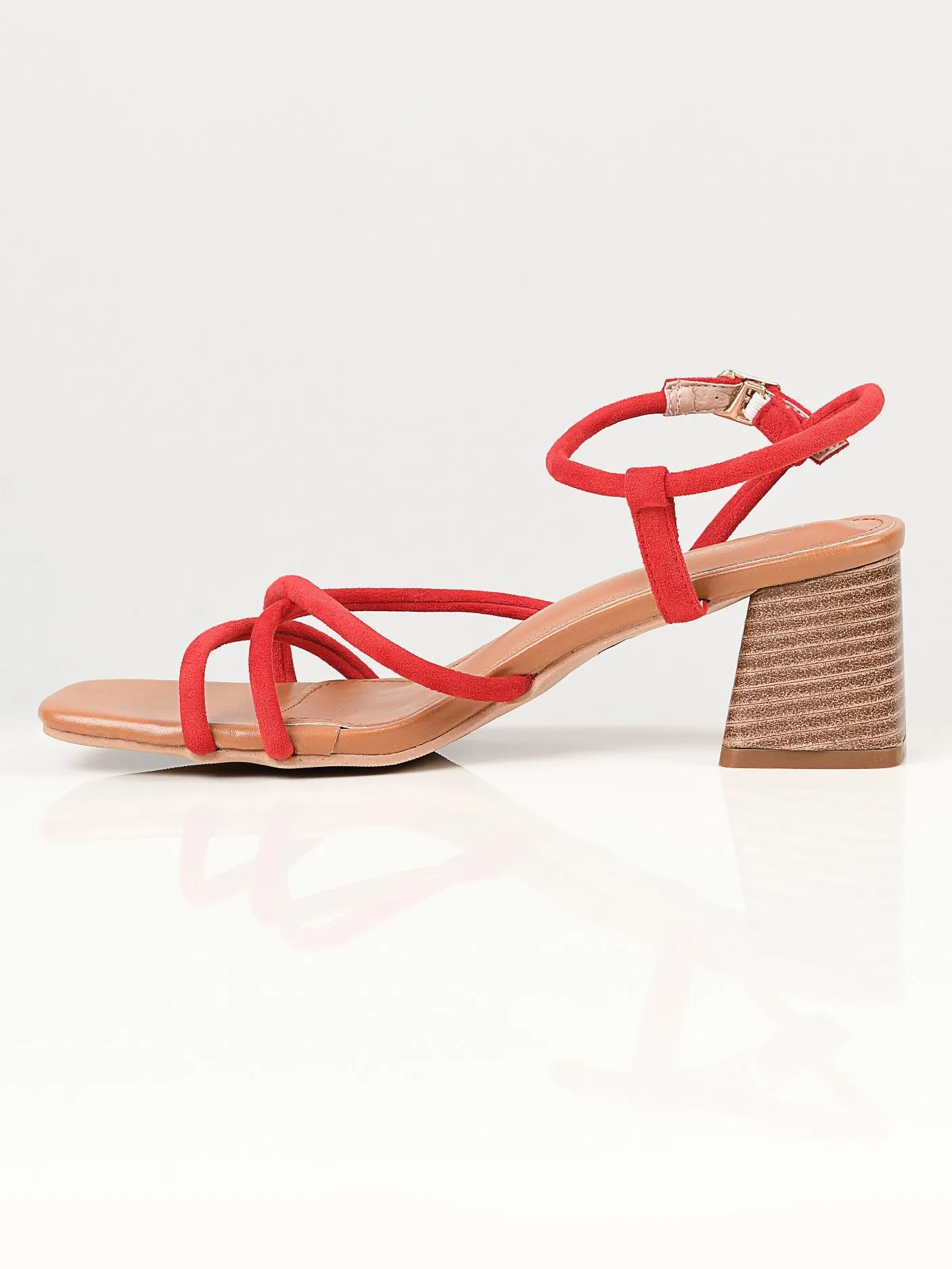 Suede Strap Heels - Red