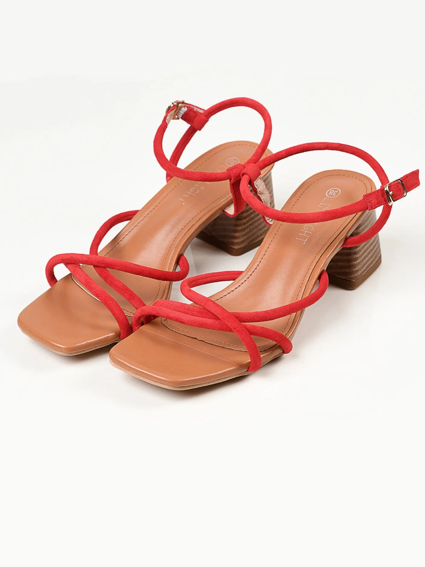 Suede Strap Heels - Red