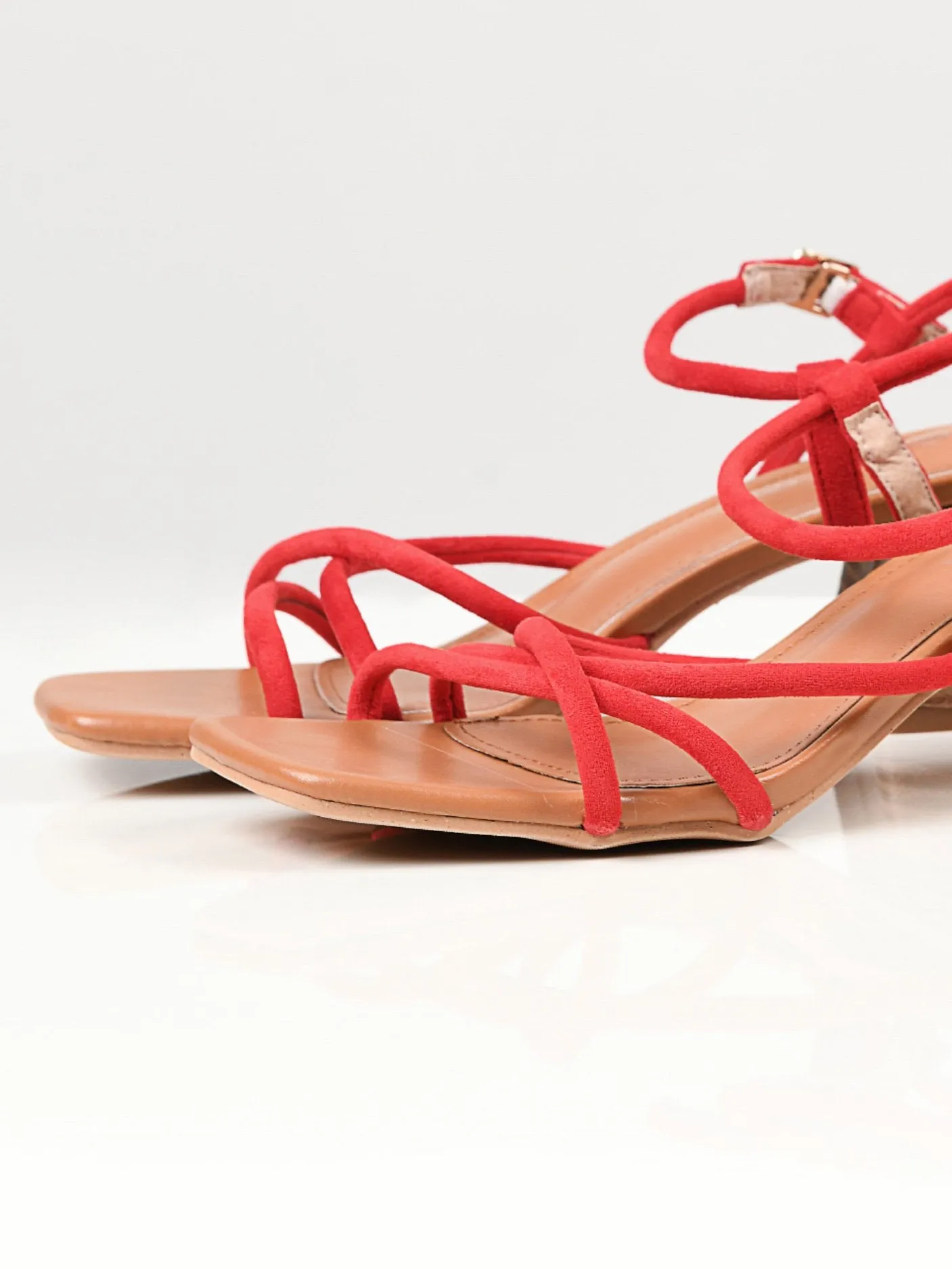 Suede Strap Heels - Red