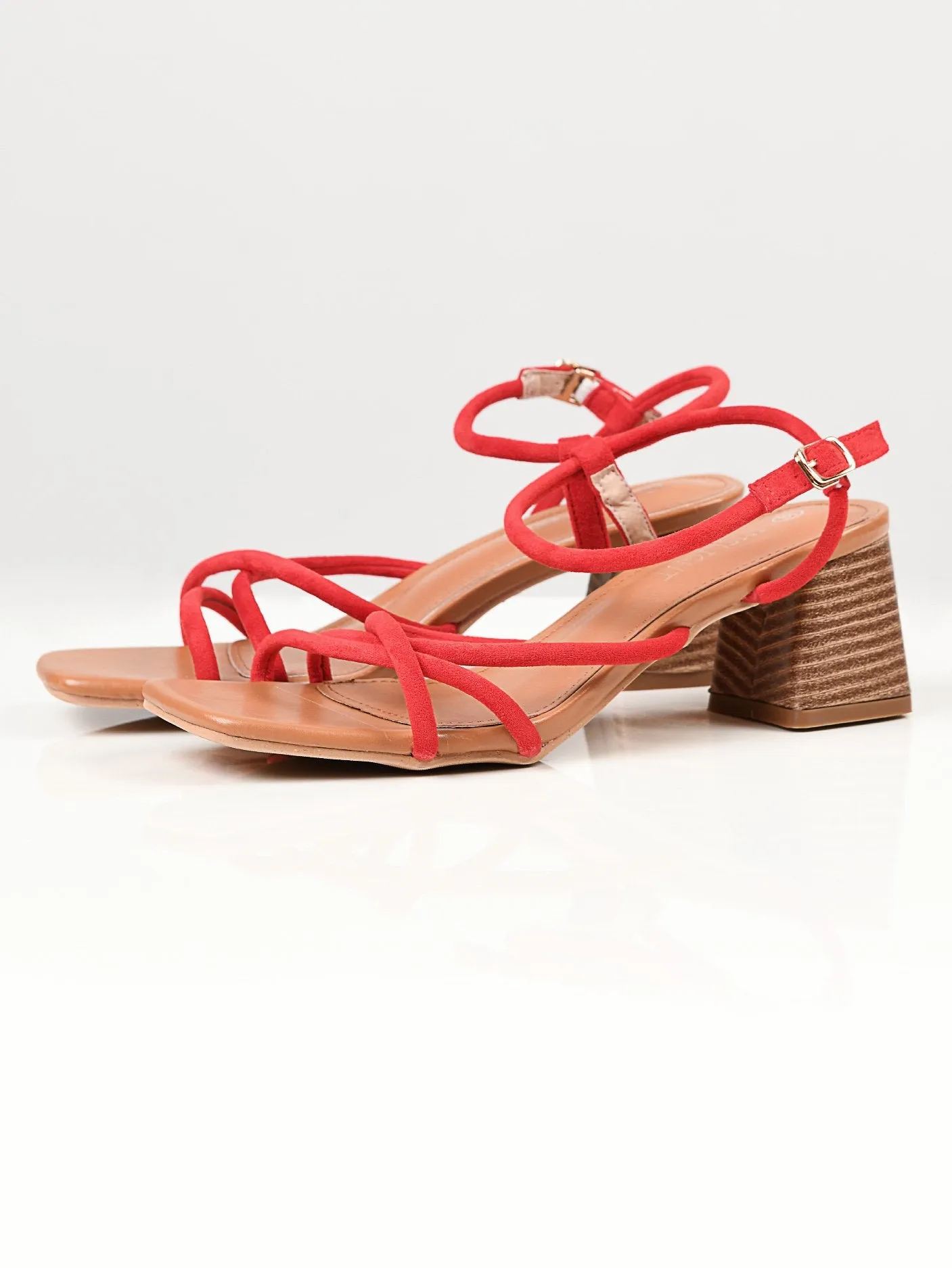 Suede Strap Heels - Red