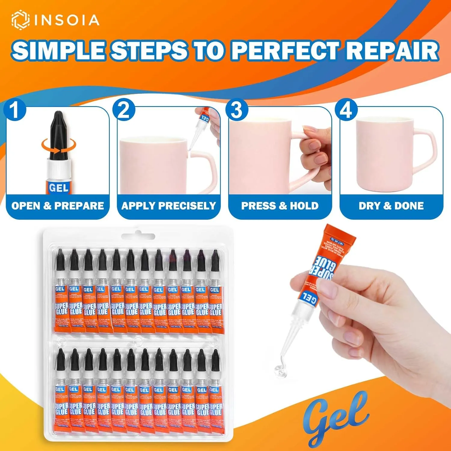 Super Glue Gel Clear Non-Drip, 48 X 3g All Purpose Strong Adhesive Ca Glue Quick Dry Instant Glue for Plastic, Metal, Ceramic, Shoe, Wood, Leather, Model, Aquarium, Rhinestone, Jewelry and DIY Crafts