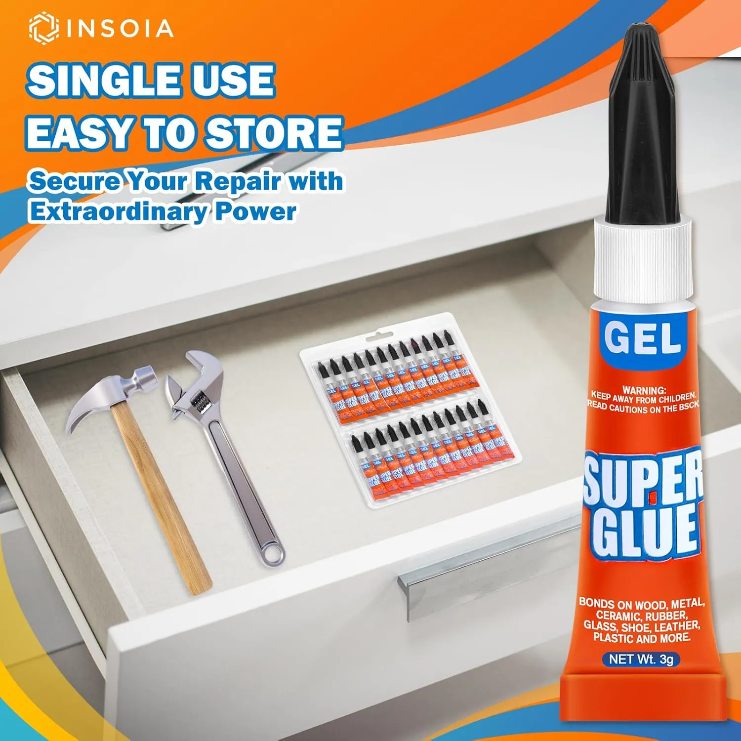 Super Glue Gel Clear Non-Drip, 48 X 3g All Purpose Strong Adhesive Ca Glue Quick Dry Instant Glue for Plastic, Metal, Ceramic, Shoe, Wood, Leather, Model, Aquarium, Rhinestone, Jewelry and DIY Crafts