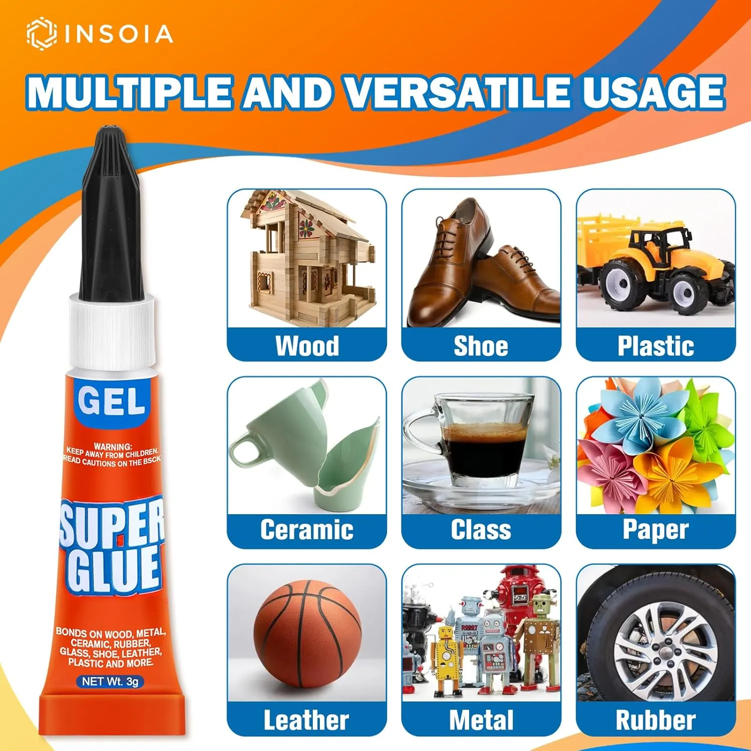 Super Glue Gel Clear Non-Drip, 48 X 3g All Purpose Strong Adhesive Ca Glue Quick Dry Instant Glue for Plastic, Metal, Ceramic, Shoe, Wood, Leather, Model, Aquarium, Rhinestone, Jewelry and DIY Crafts