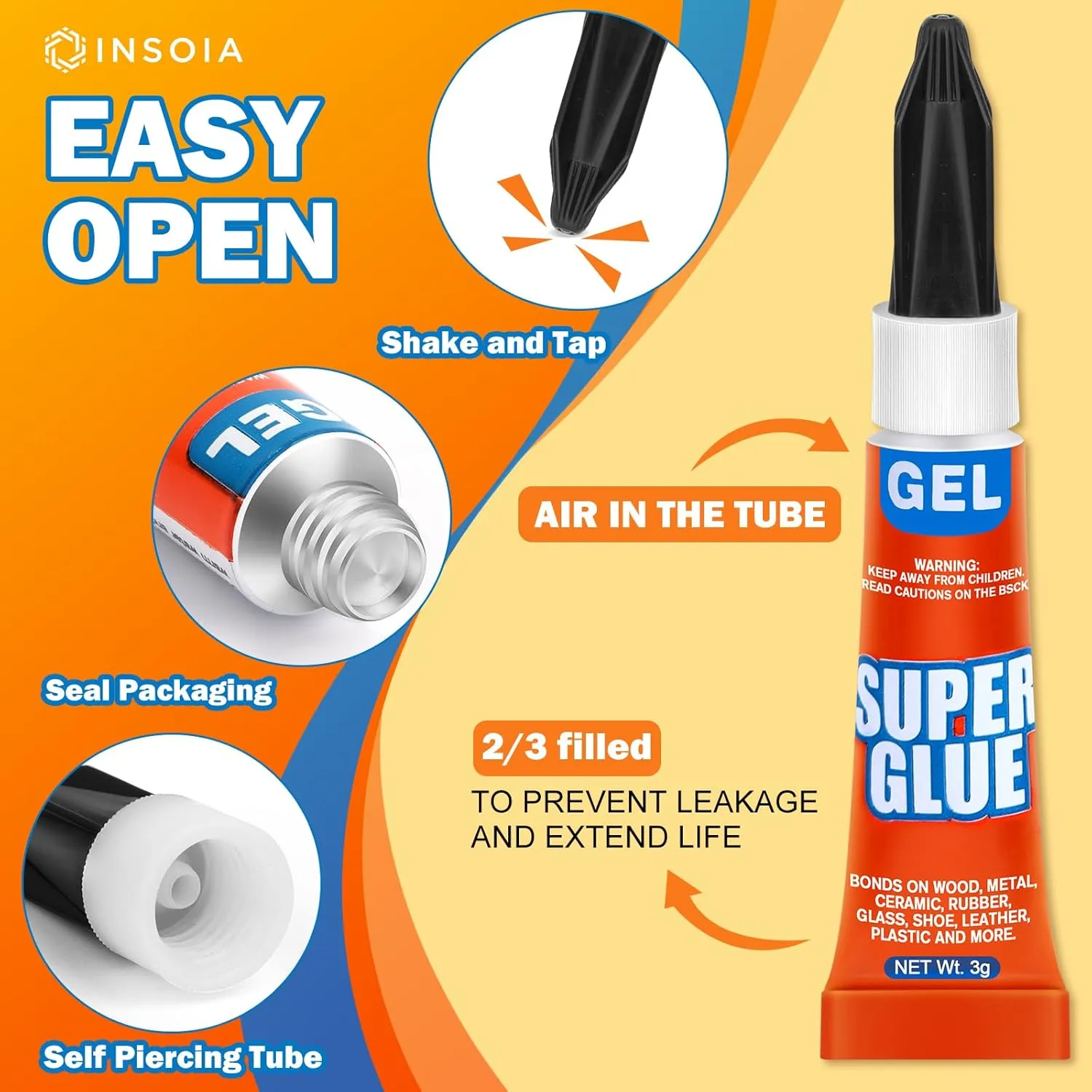 Super Glue Gel Clear Non-Drip, 48 X 3g All Purpose Strong Adhesive Ca Glue Quick Dry Instant Glue for Plastic, Metal, Ceramic, Shoe, Wood, Leather, Model, Aquarium, Rhinestone, Jewelry and DIY Crafts