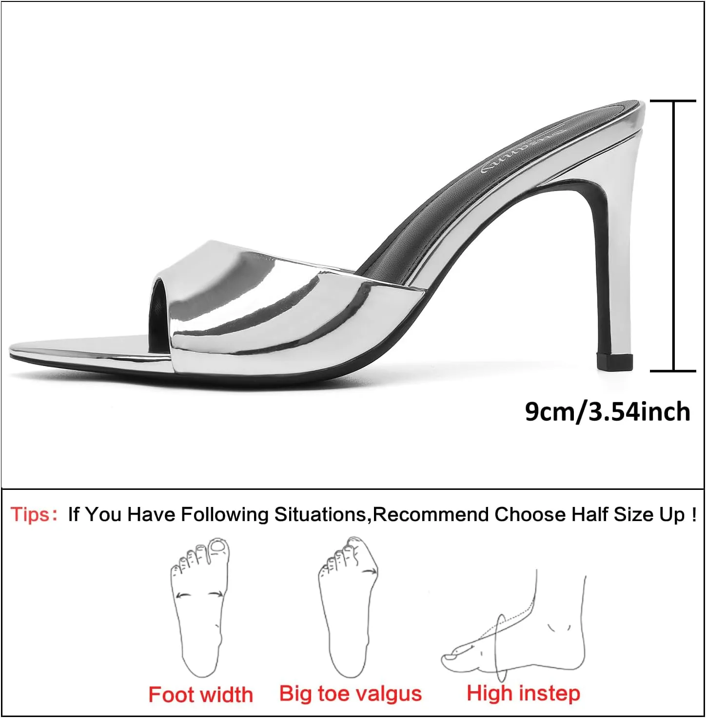 Susanny Women's Sandals Heels Mule High Heels Pointed Open Toe Sandals Sexy Slip on Heeled Summer Casual Wedding Prom Party Comfortable Dressy Shoes