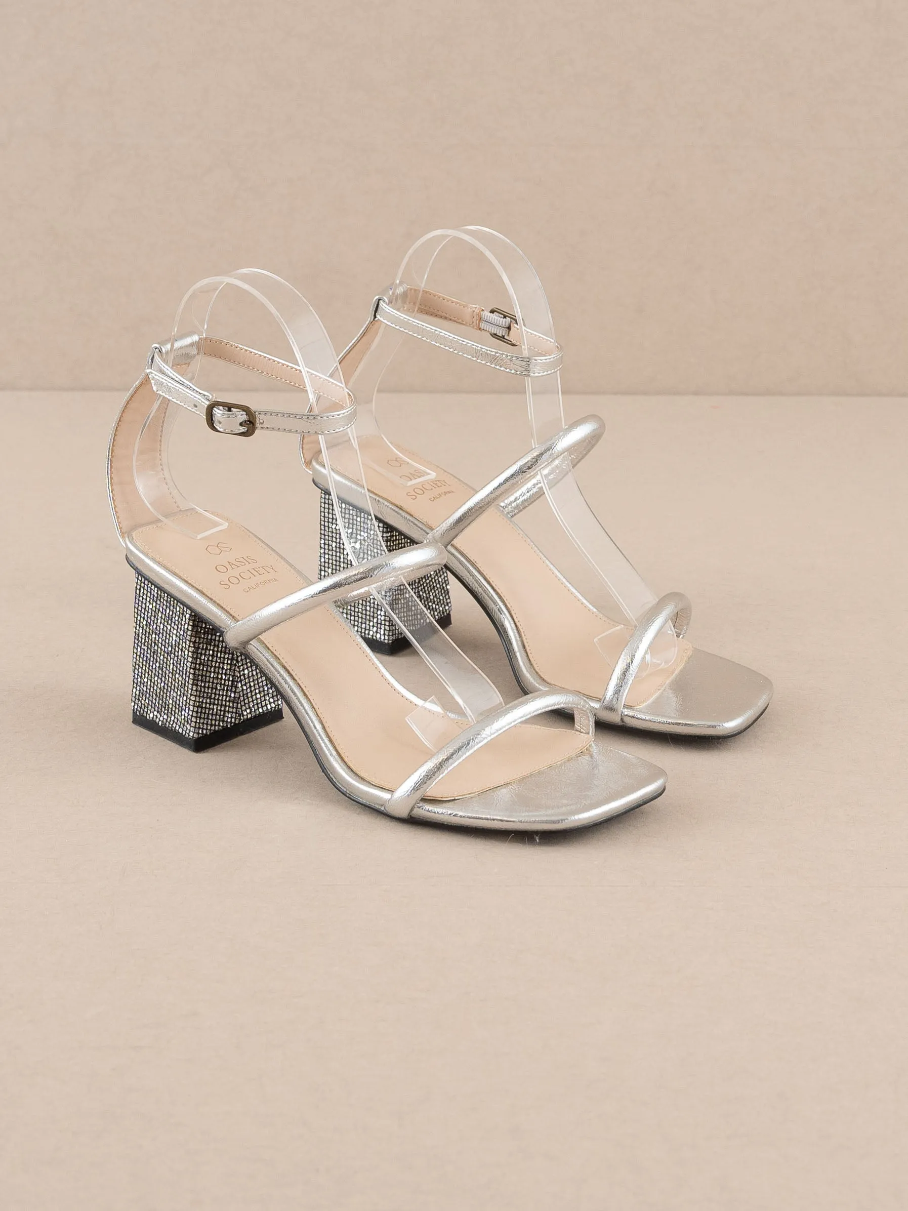 The Giza | Metallic Silver Glittery architectural block heel